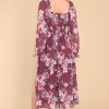 Clothing Red Dress Midi Dresses | What A Sweetheart Floral Print Midi Dress Burgundy