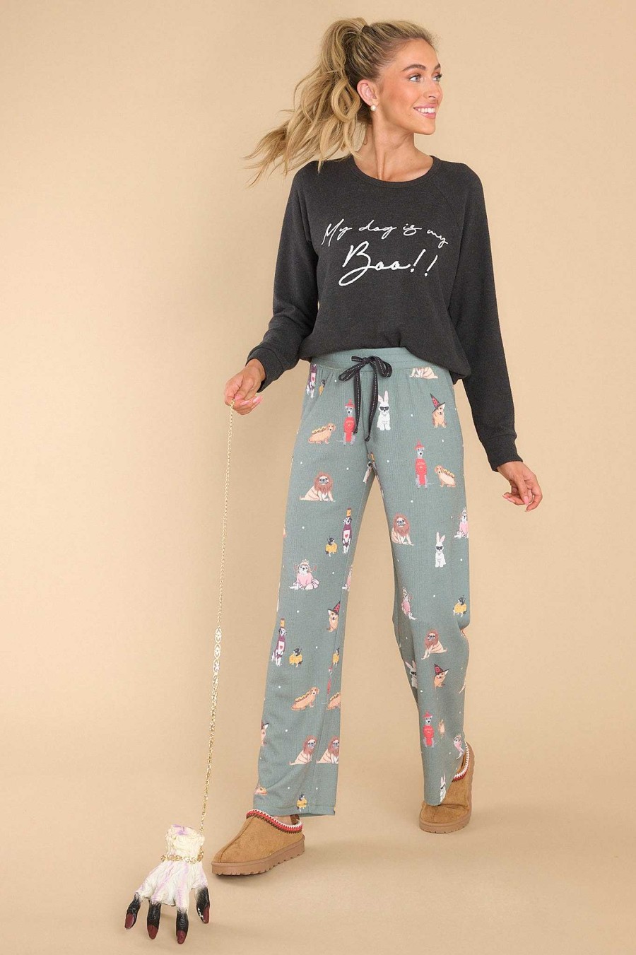 Clothing PJ Salvage Casual Tops | My Dog Is My Boo Slate Long Sleeve Top Black