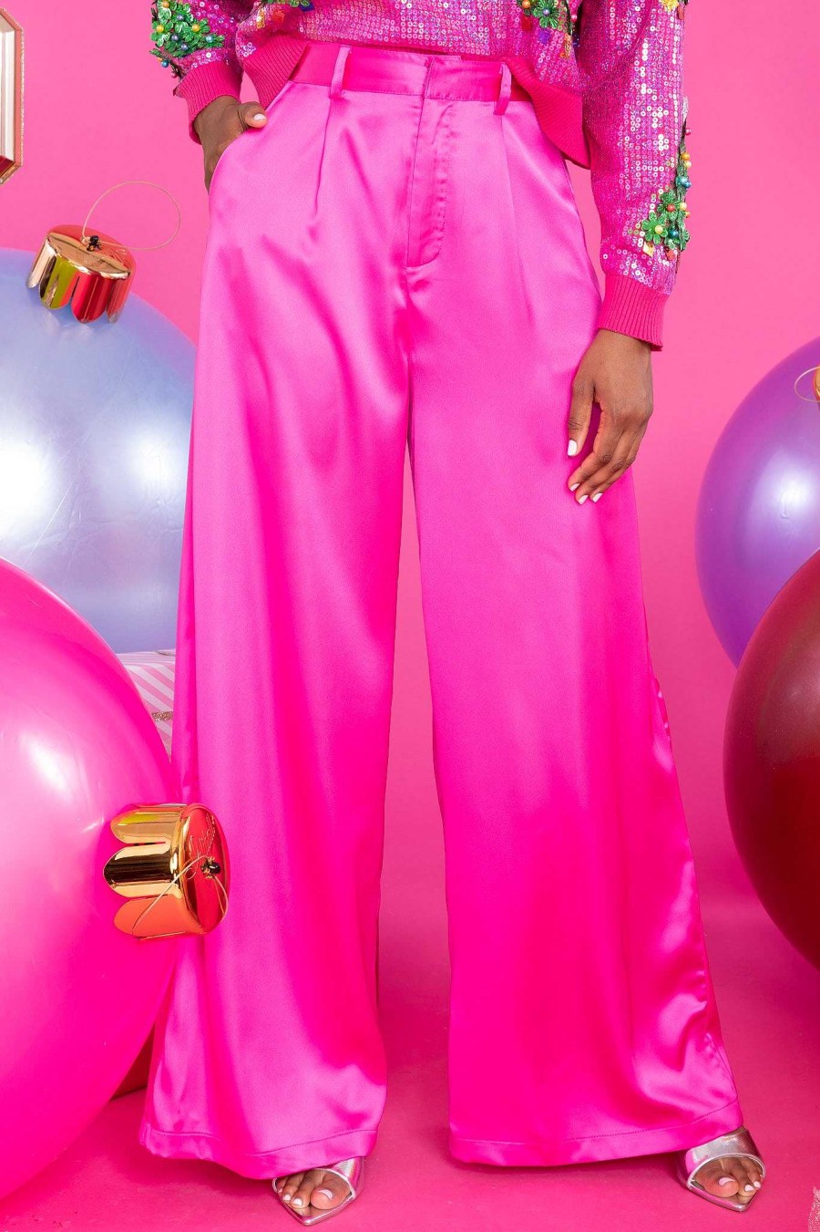 Clothing Red Dress Pants | Long Term Wide Leg Pants Hot Pink