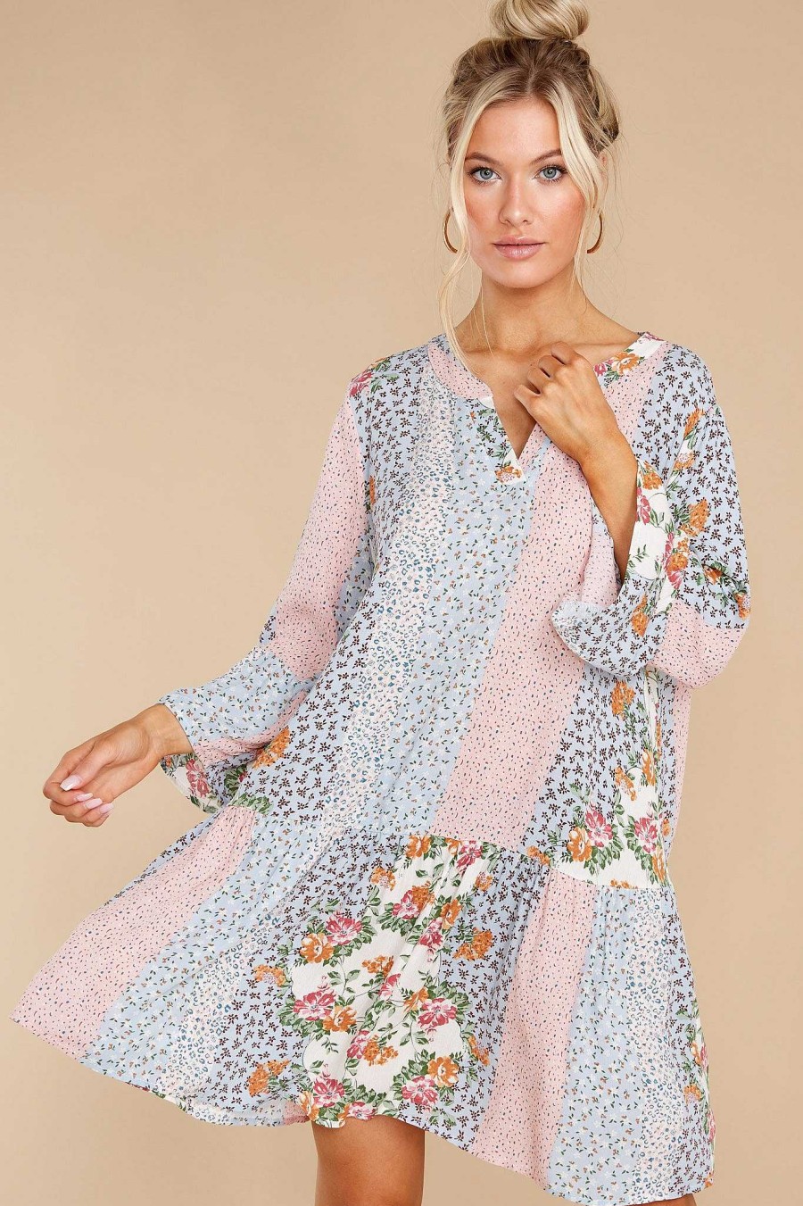 Clothing Red Dress Mini Dresses | Early Blossoms Multi Floral Print Dress Blue