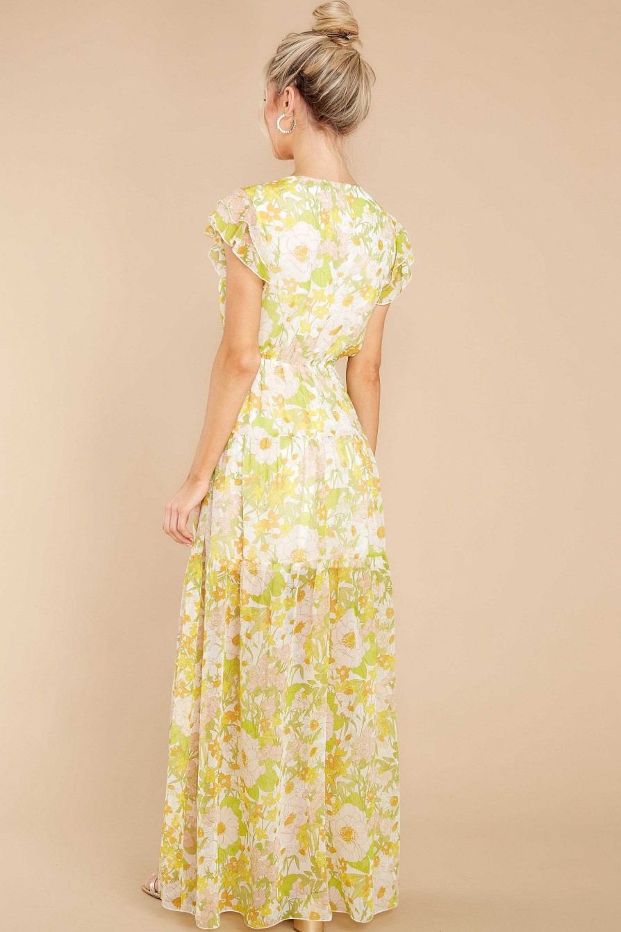 Clothing Aura Maxi Dresses | You'Re My Love And White Floral Print Maxi Dress Yellow