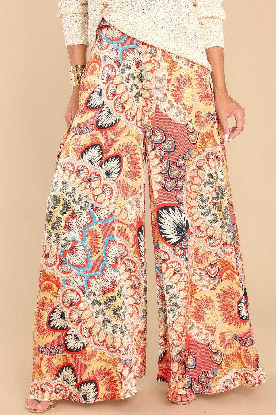 Clothing Red Dress Pants | All For Me Multi Print Pants Spiced Coral