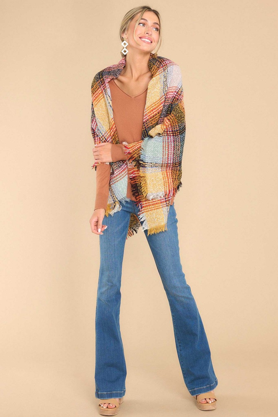 Accessories Red Dress Scarves | Heartwarming Smile Multi Plaid Scarf Yellow