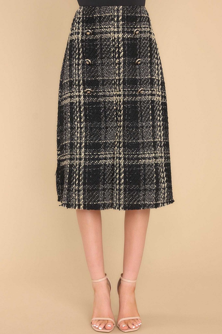 Clothing Red Dress Skirts | Cold Shoulder Tweed Midi Skirt Black