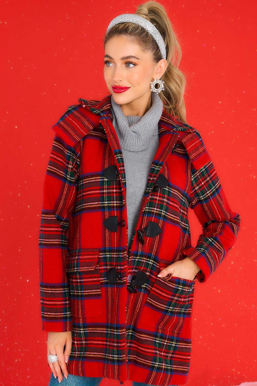 Clothing Aura Coats | Perfectly In Season Plaid Coat Red
