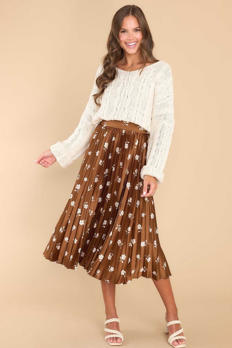 Clothing Red Dress Skirts | It'S All A Dream Brown Floral Midi Skirt Print