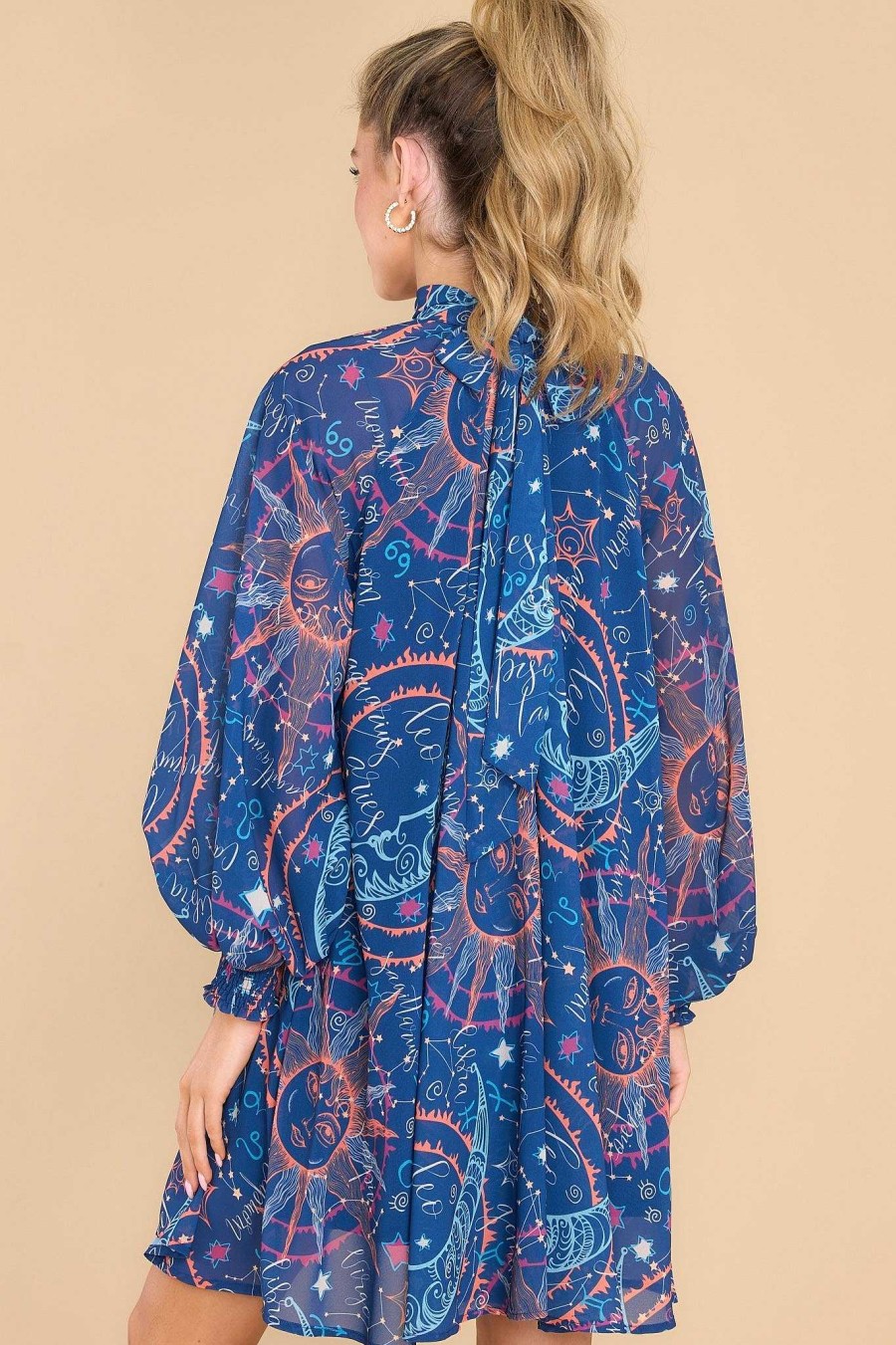 Clothing Aura Mini Dresses | Looking For A Sign Multi Print Dress Navy