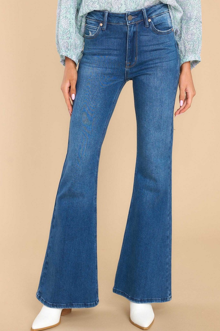 Clothing Red Dress Clean Denim | Down Memory Lane Dark Wash Stretch Flare Jeans Dark Denim