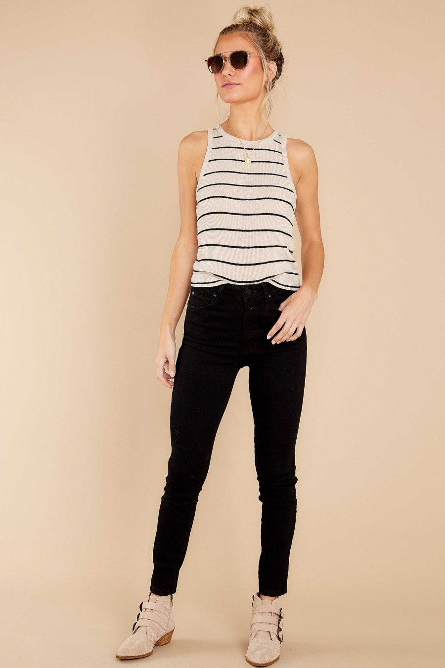 Clothing Z Supply Tank Tops | Mia Stripe Hacci Tank Crystal Grey
