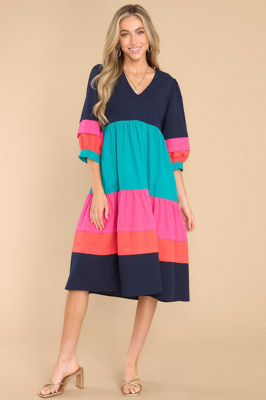 Clothing Aura Midi Dresses | Destined To Impress Multi Midi Dress Navy