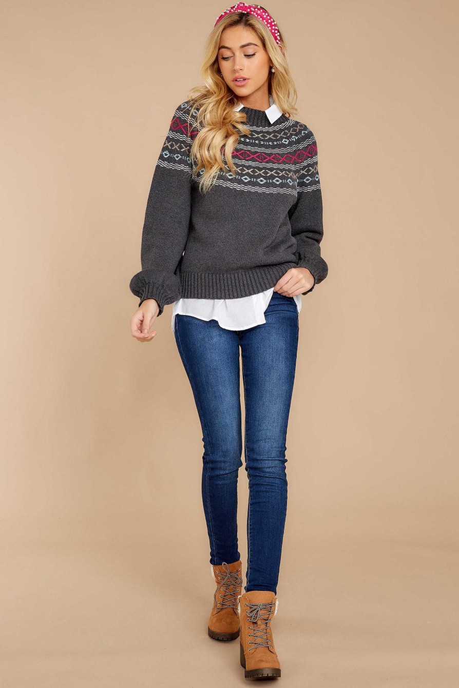 Clothing DO+BE Sweaters | To Be Fair-Isle Charcoal Sweater Grey