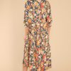 Clothing Red Dress Midi Dresses | In Awe Multi Print Midi Dress Navy