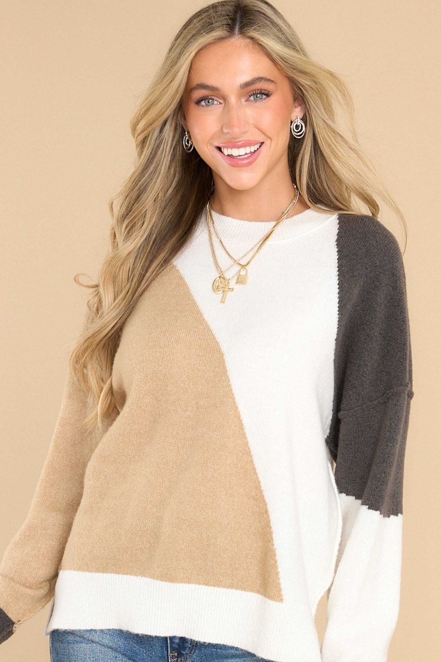 Clothing Red Dress Casual Tops | Feeling The Fun Sweater Taupe