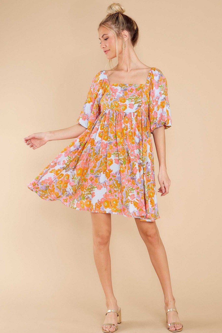 Clothing Red Dress Floral Dresses | Enchanting Ways Floral Print Dress Orange