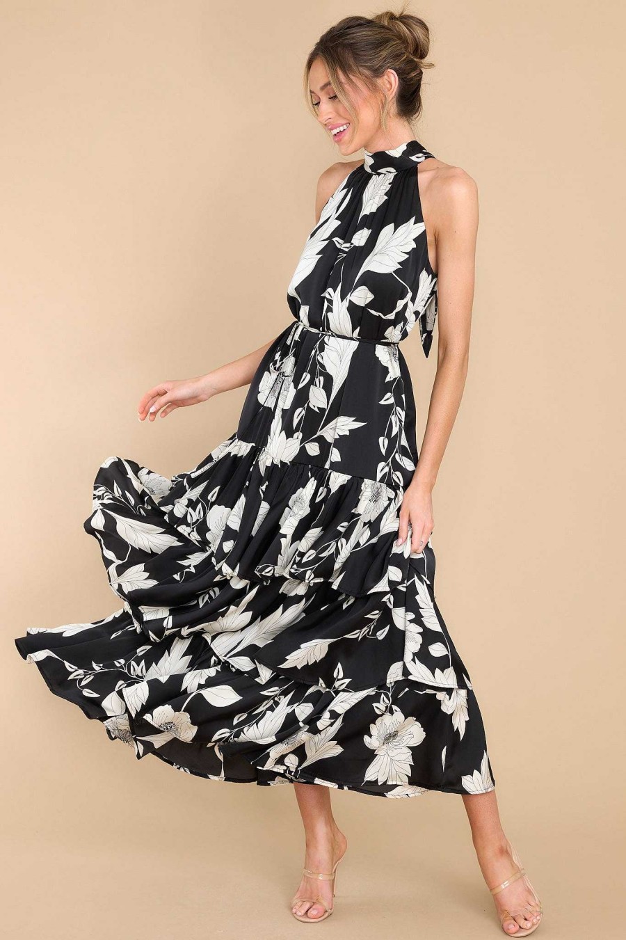 Clothing Red Dress Floral Dresses | Too Hot To Handle Midi Dress Black