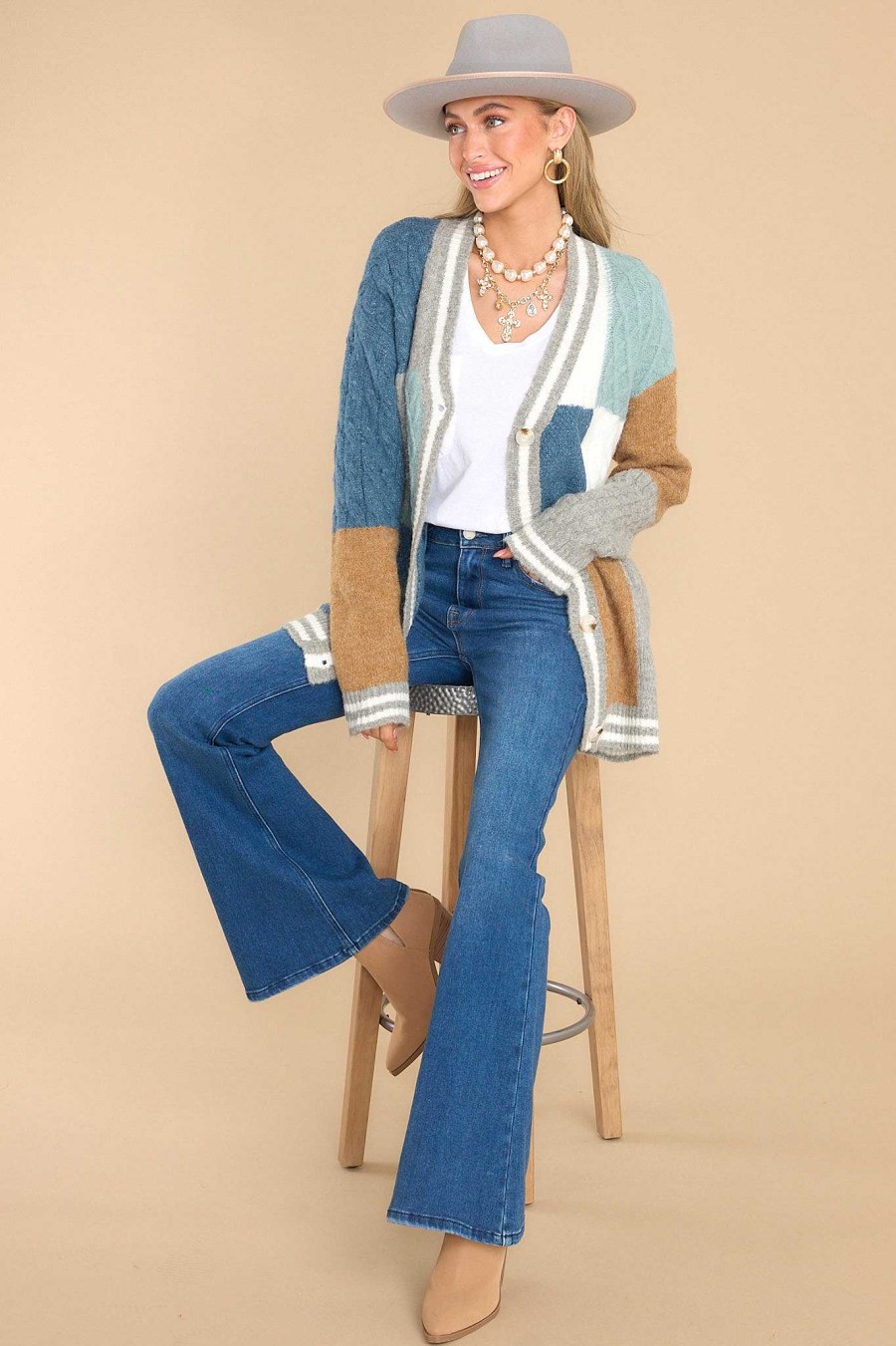 Clothing Fable Sweaters | Stunning Significance Colorblock Cardigan Ash Blue