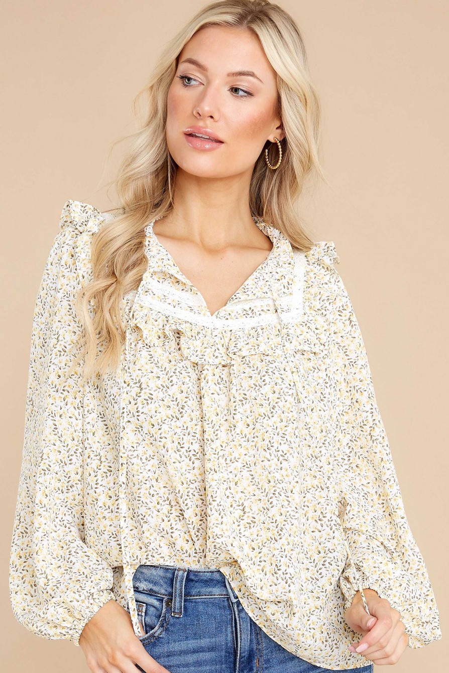 Clothing Aura Blouses & Shirts | Field Of View Cream And Floral Print Top Yellow