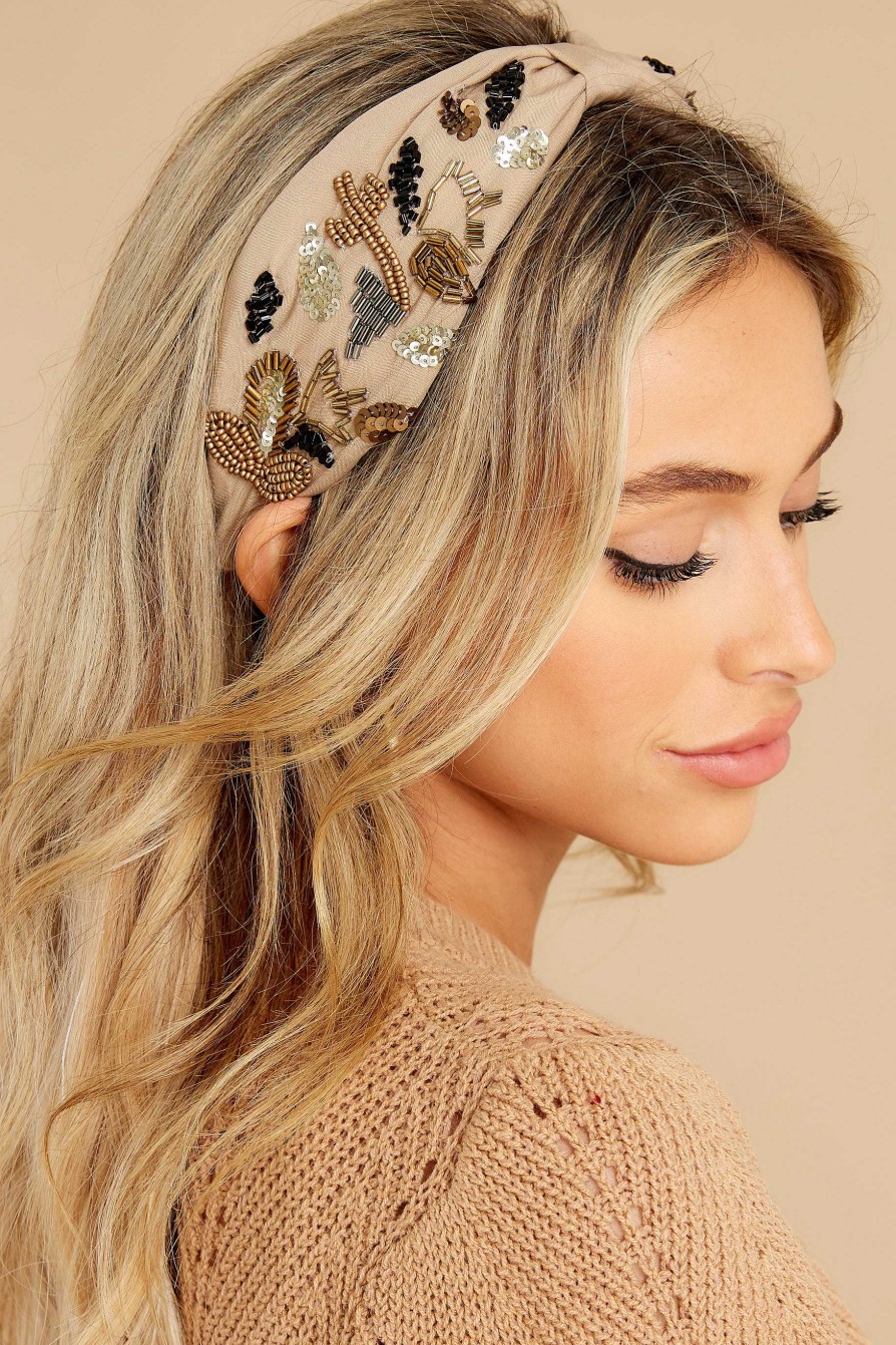 Accessories Treasure Jewels Hair Accessories | From The Desert Nude Beaded Headband Beige