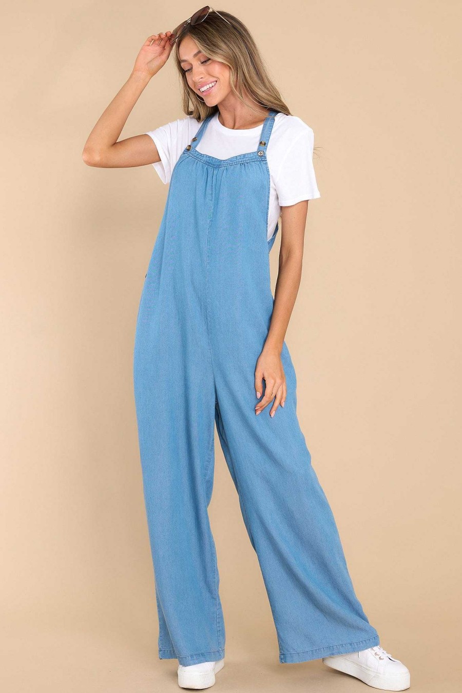 Clothing Red Dress Clean Denim | Effortless Days Chambray Overalls Denim