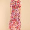 Clothing MINKPINK Midi Dresses | Zanita Bright Floral Print Tie Midi Dress Red