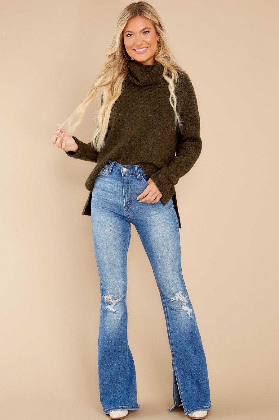 Clothing Red Dress Casual Tops | With Pleasure Sweater Olive Green