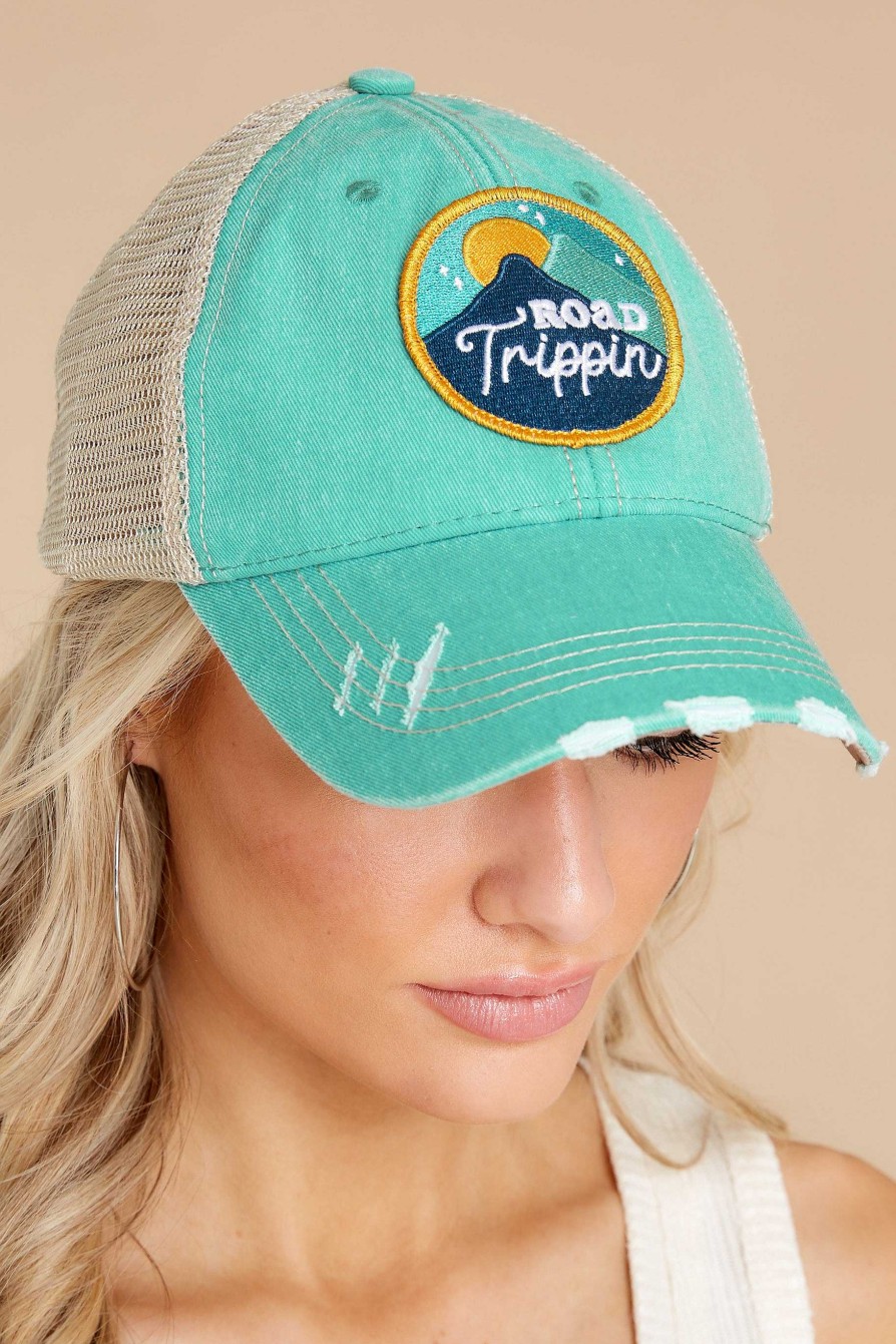 Accessories Red Dress Hats | Starlit Road Trip Distressed Cap Aqua Blue