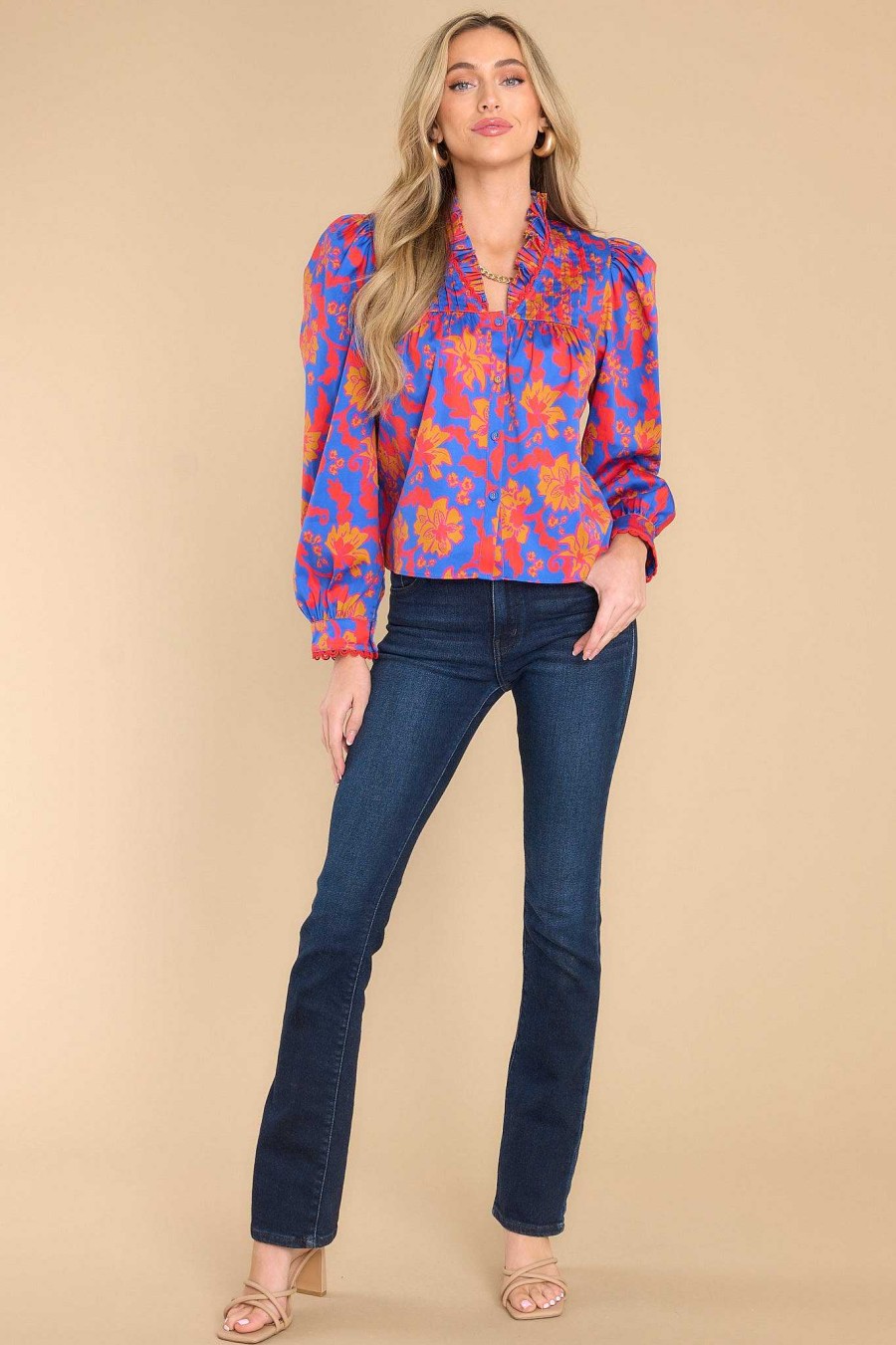 Clothing Alden Adair Blouses & Shirts | Oliver Top Cobalt Tea Garden