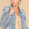 Clothing Red Dress Distressed Denim | Daring In This Distressed Denim Jacket Medium Wash