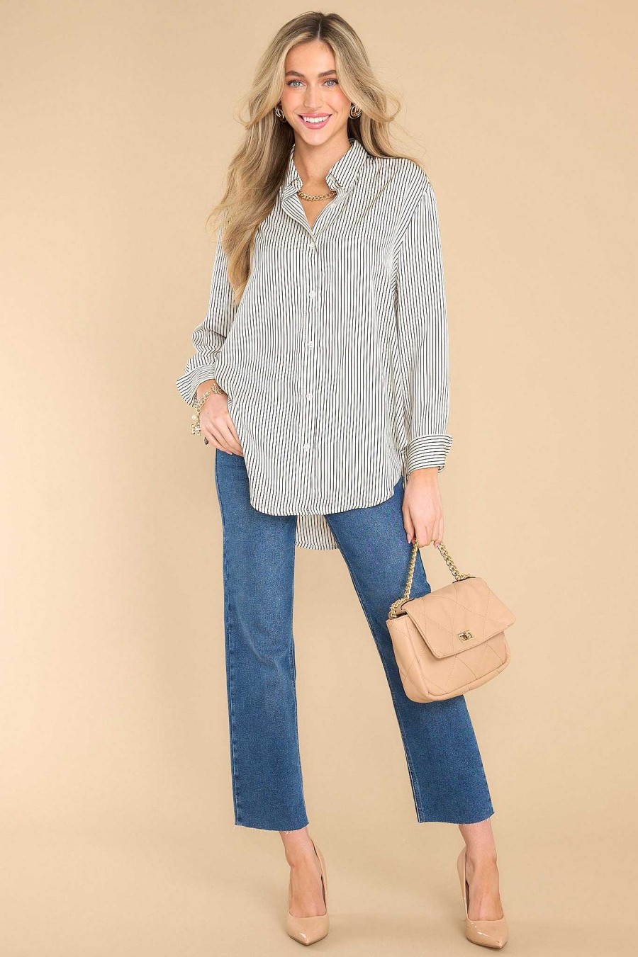 Clothing Red Dress Casual Tops | Coming To My Senses And Black Stripe Top White