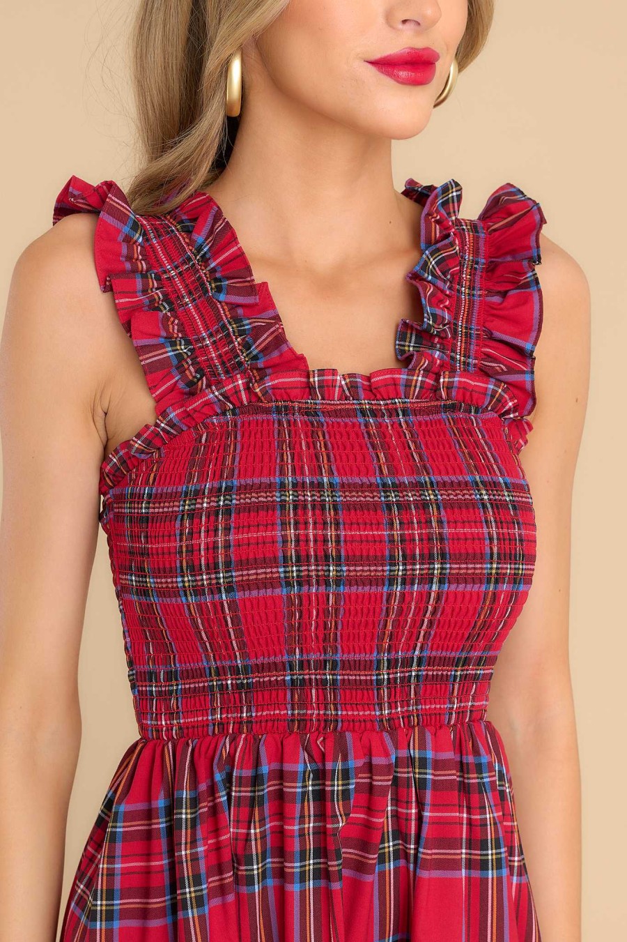 Clothing Aura Midi Dresses | Pride And Joy Plaid Midi Dress Red