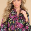 Clothing Red Dress Casual Tops | In An Instant Floral Print Top Black