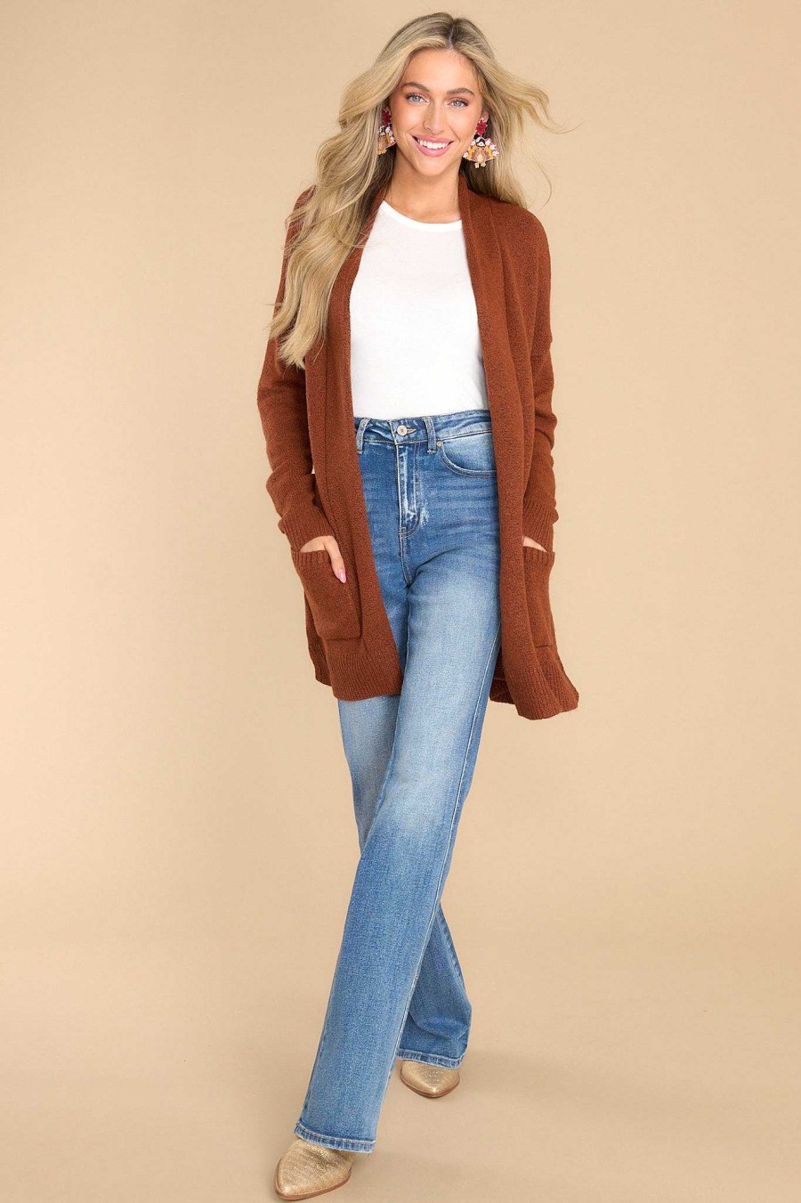 Clothing Red Dress Casual Tops | Pocketful Of Fun Times Cardigan Copper