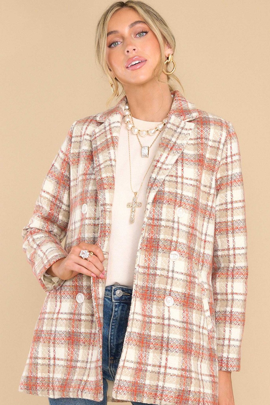 Clothing Aura Coats | Out Of Your League Multi Tweed Coat Beige