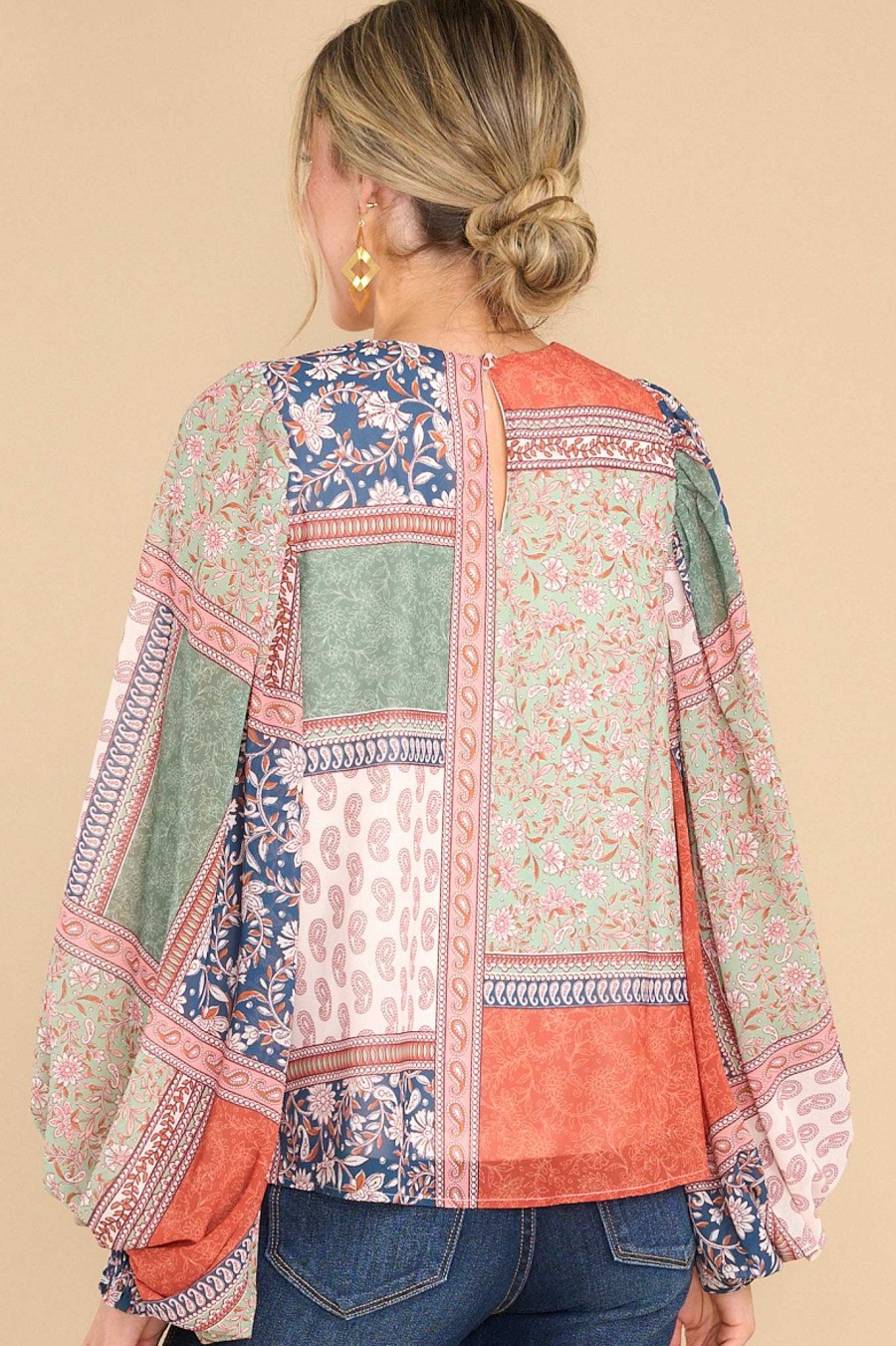 Clothing Aura Blouses & Shirts | Slow Mornings Multi Print Top Apricot Orange