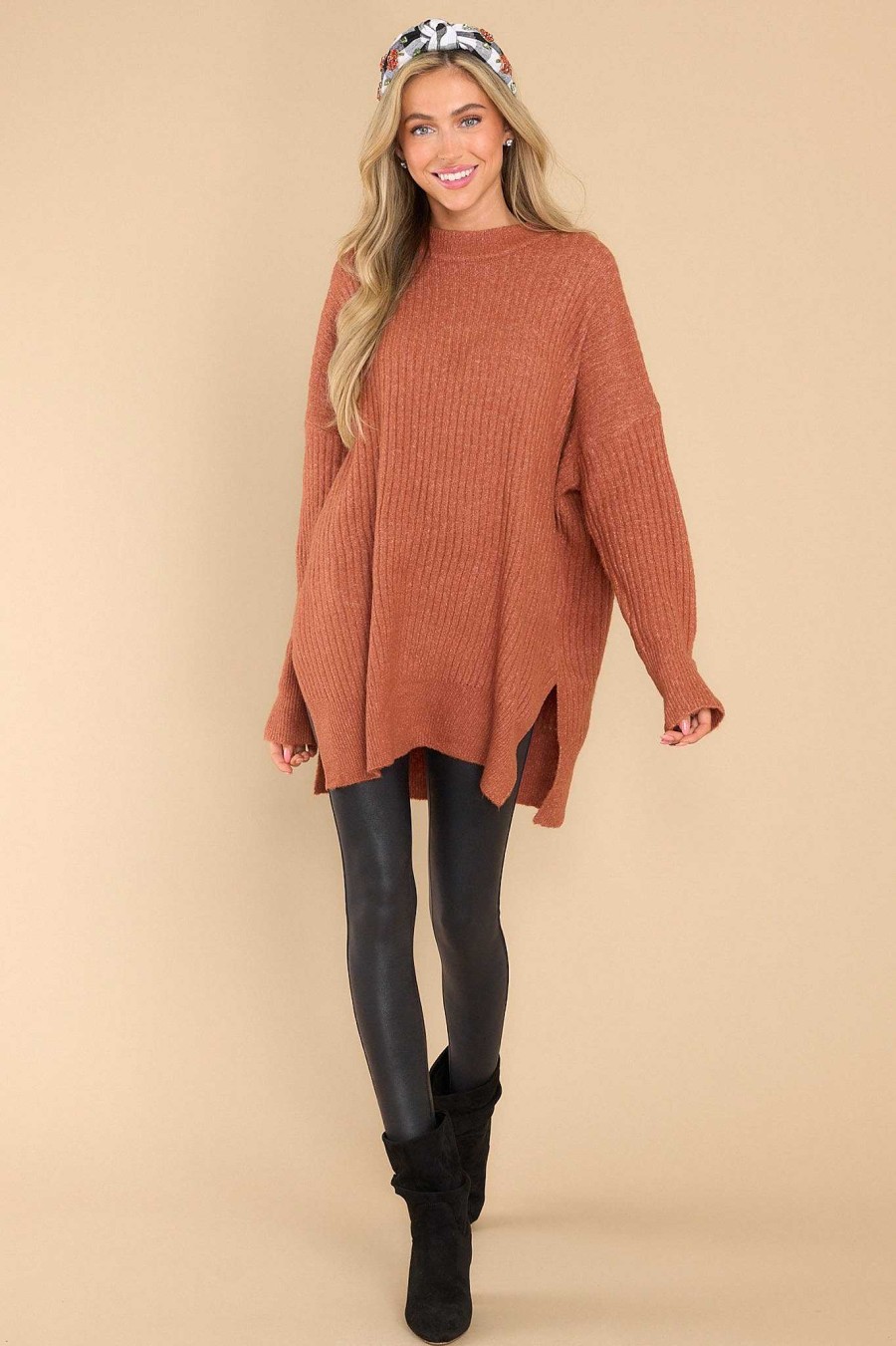 Clothing Red Dress Casual Tops | Fireside Flirt Sweater Rust