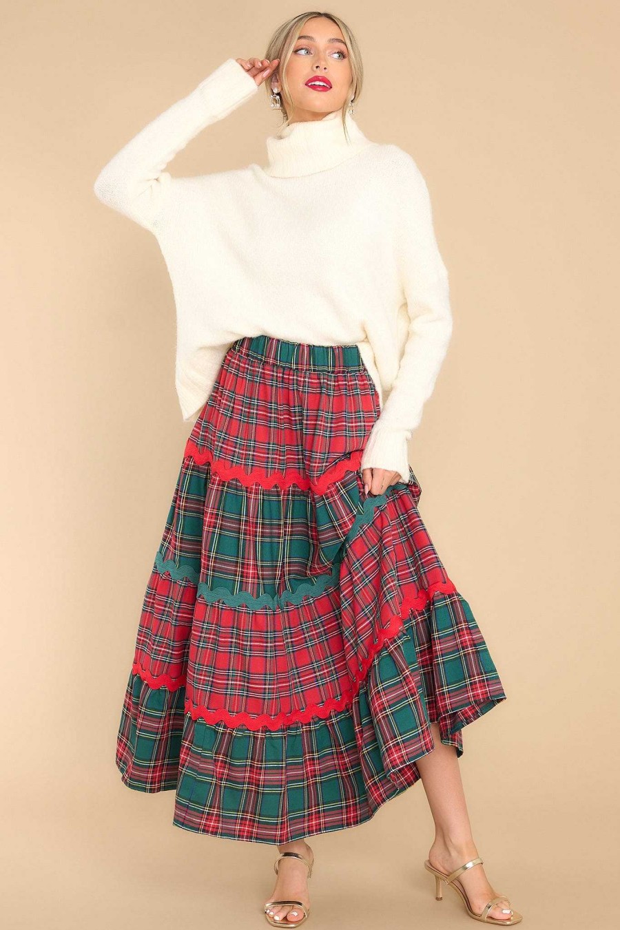 Clothing Aura Skirts | Mistletoe Moments Plaid Maxi Skirt Red