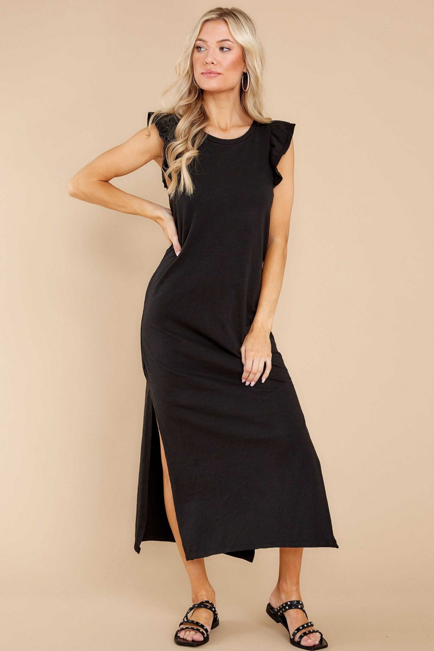 Clothing Z Supply Midi Dresses | Blakely Slub Ruffle Dress Black