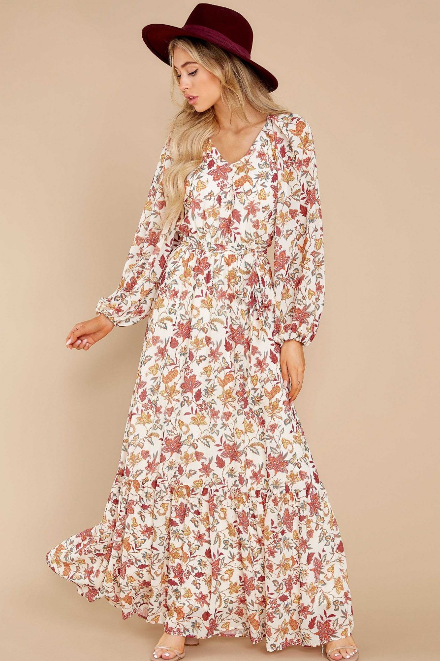Clothing Aura Maxi Dresses | Favorable Outcome And Burgundy Floral Print Maxi Dress Ivory