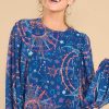 Clothing Aura Blouses & Shirts | To The Moon And Back Multi Print Top Navy