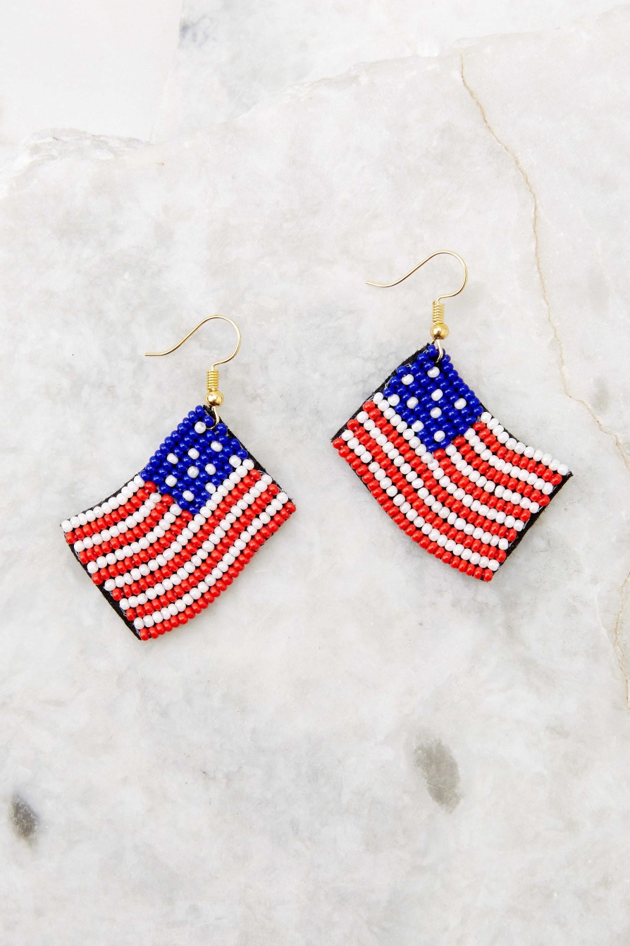 Jewelry Red Dress | Stars And Bars Beaded Earrings Red