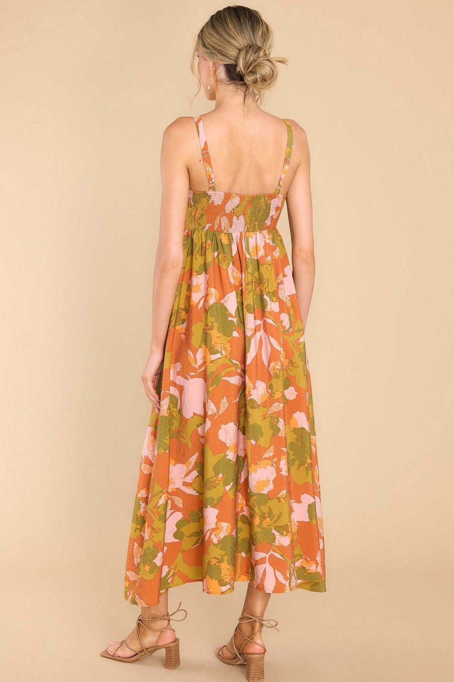 Clothing Red Dress Maxi Dresses | Dramatically Cute Floral Print Maxi Dress Rust