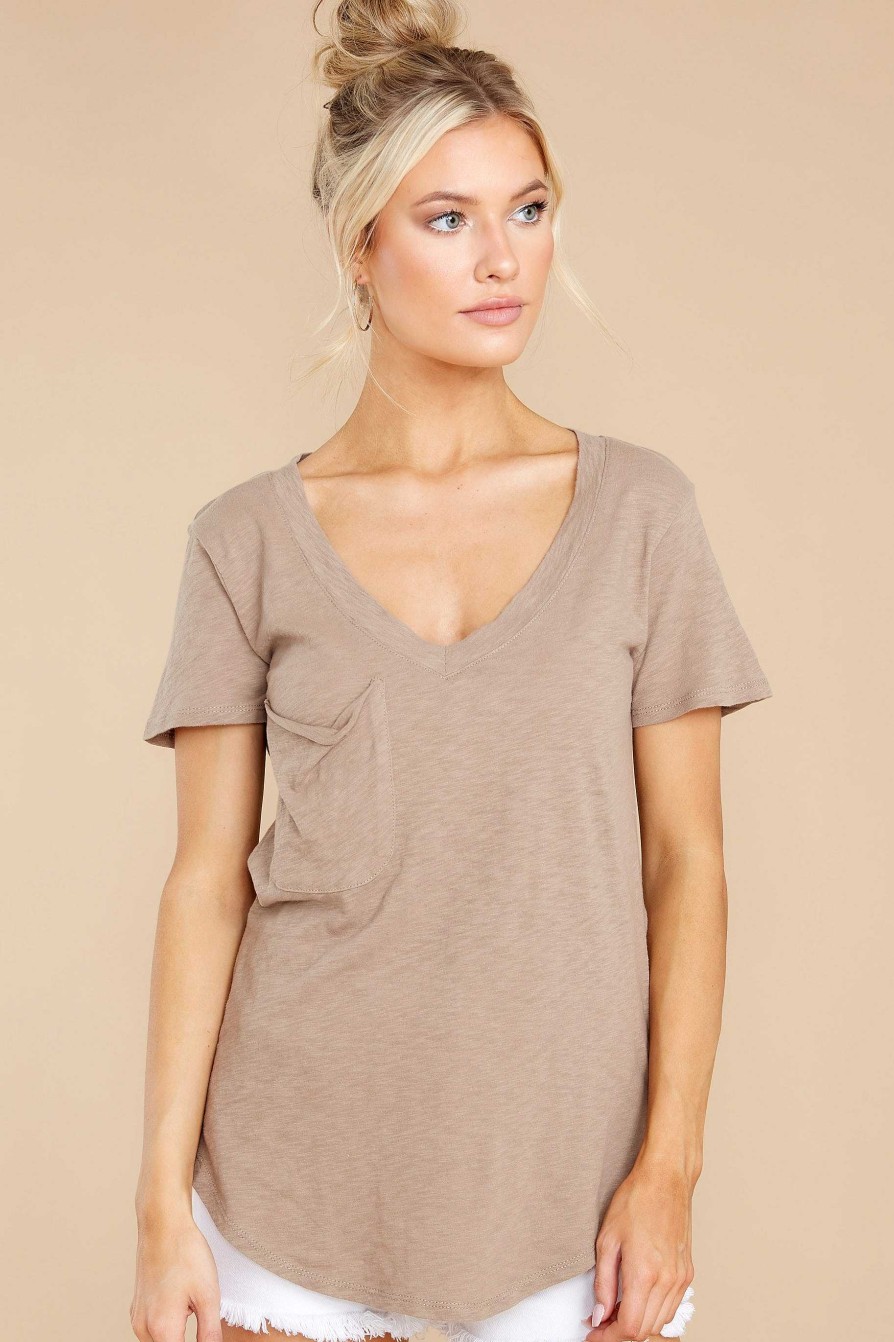 Clothing Z Supply Tees | Cotton Slub Pocket Tee Taupe