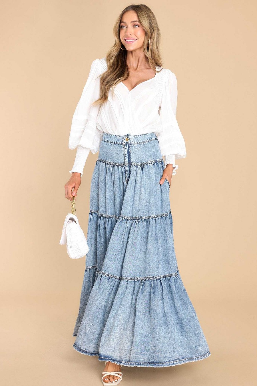 Clothing Red Dress Denim Skirts | New Feelings For You Maxi Skirt Denim