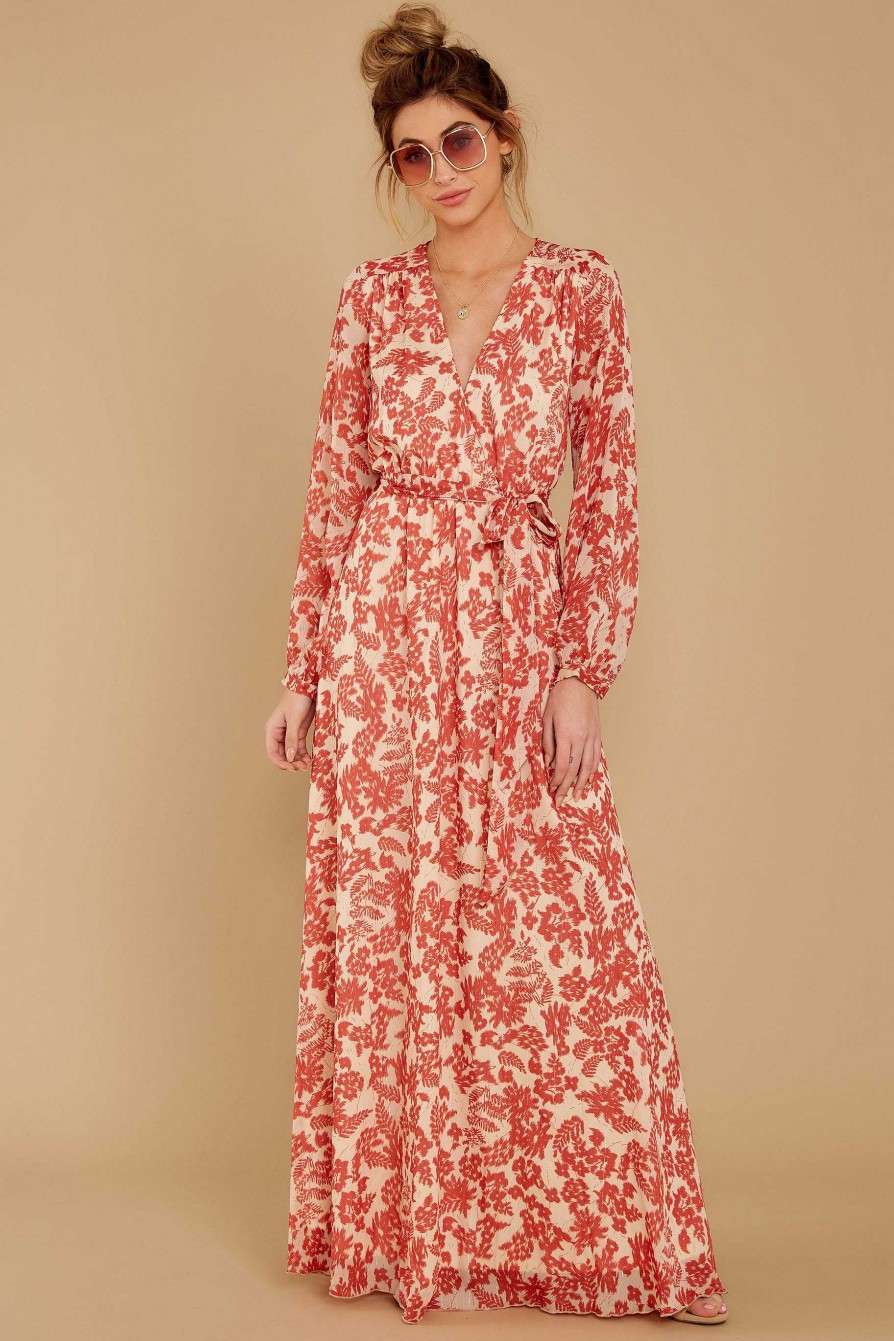 Clothing Red Dress Maxi Dresses | Love Talk Coral Print Maxi Dress Red