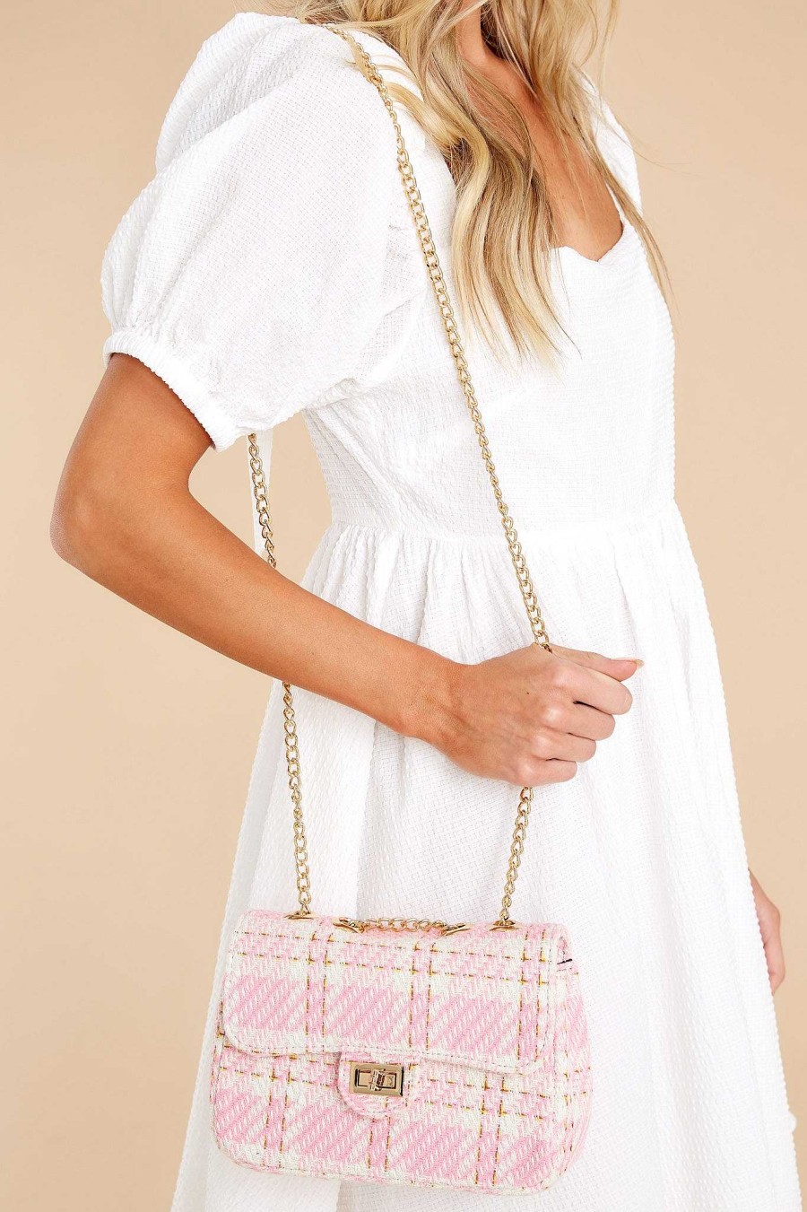 Accessories Red Dress Crossbody Bags | So Divine Tweed Bag Pink