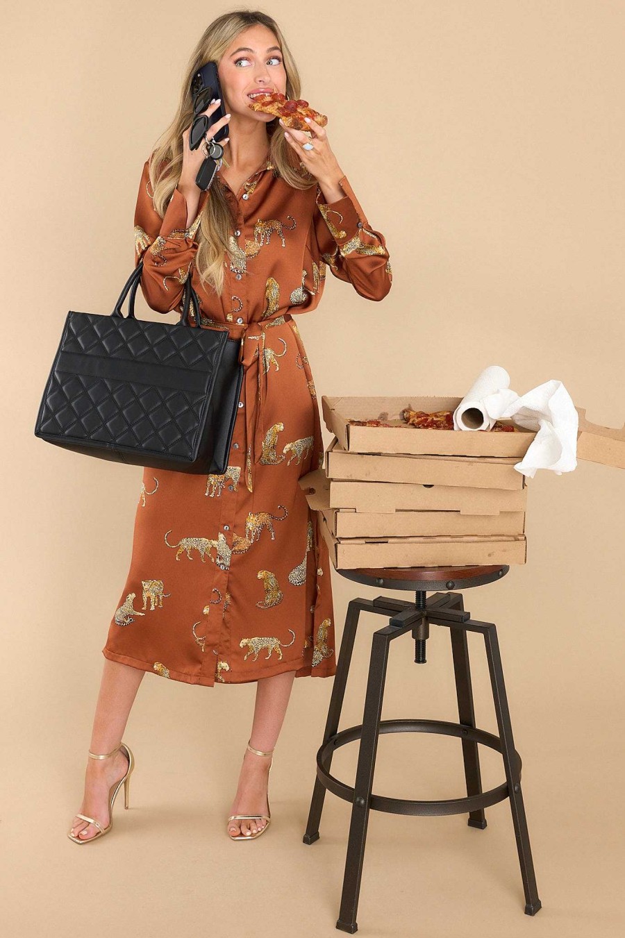 Clothing Red Dress Midi Dresses | Going Wild Toffee Midi Dress Brown
