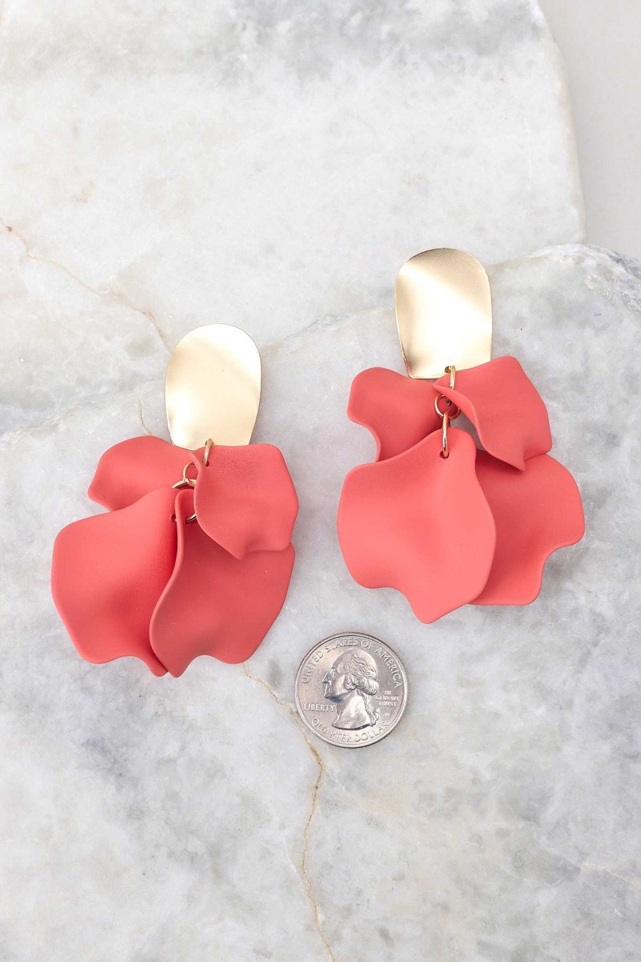 Jewelry Red Dress | Turning A New Leaf Gold Earrings Coral