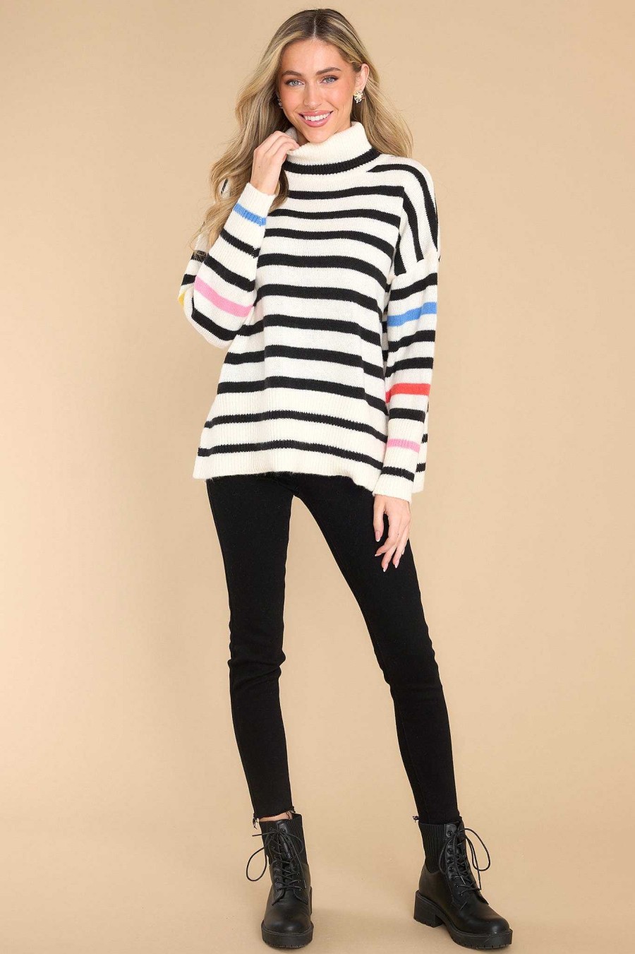 Clothing Red Dress Casual Tops | Stay Concentrated Multi Striped Sweater Ivory