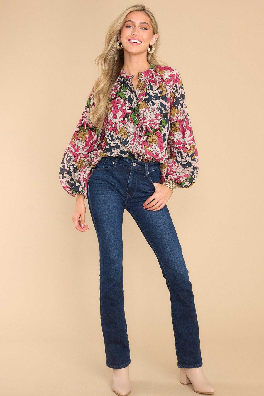 Clothing Olivia James The Label Blouses & Shirts | Emory Peony Top Navy