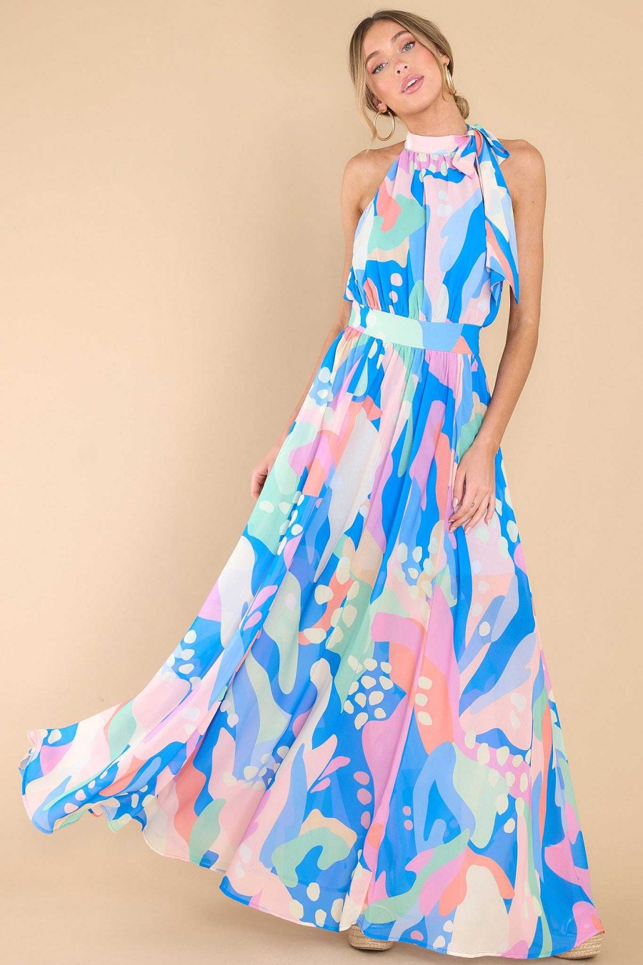 Clothing Red Dress Maxi Dresses | Wander Away Print Maxi Dress Blue